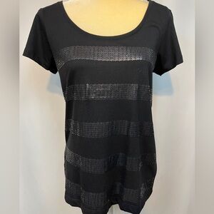 a.n.a. Black Short Sleeve Striped Blouse PL